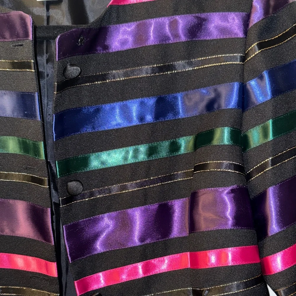 Talbots Vibrant Striped Blazer with Black Ribbon Accents size 8 - Picture 4 of 14